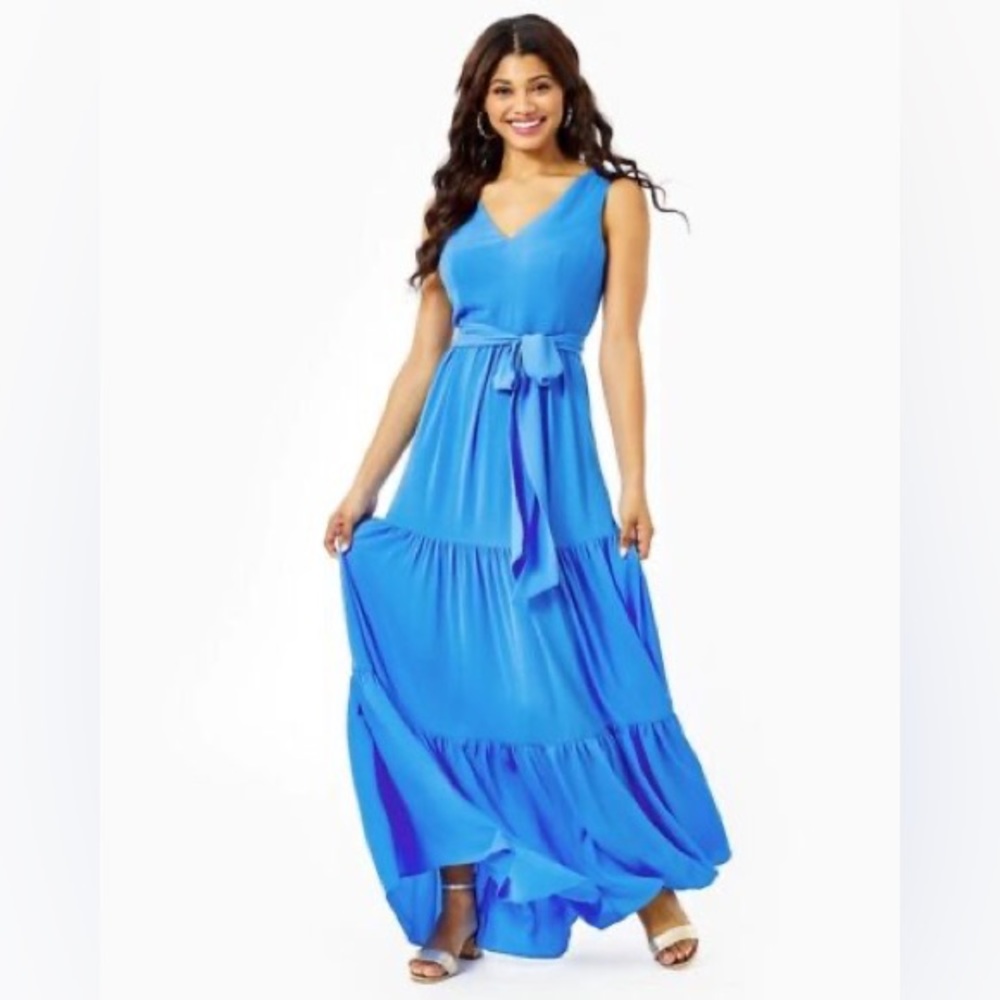 Lilly Pulitzer blue maurine tiered maxi dress with belt